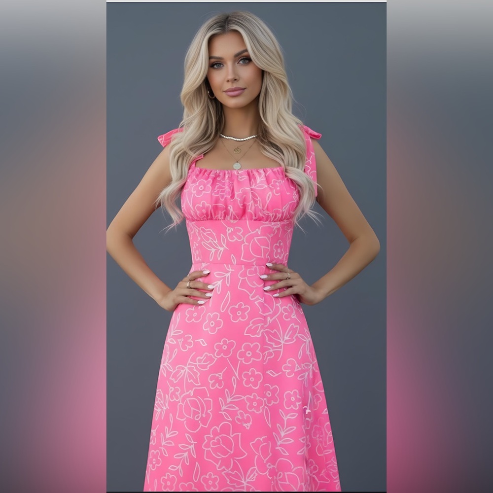 Pink Chiffon Floral Print Tie Shoulder Ruched Bust Cami Dress